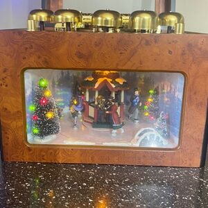 Grand Animated Concertina Wooden Christmas Music Box with LED Lights